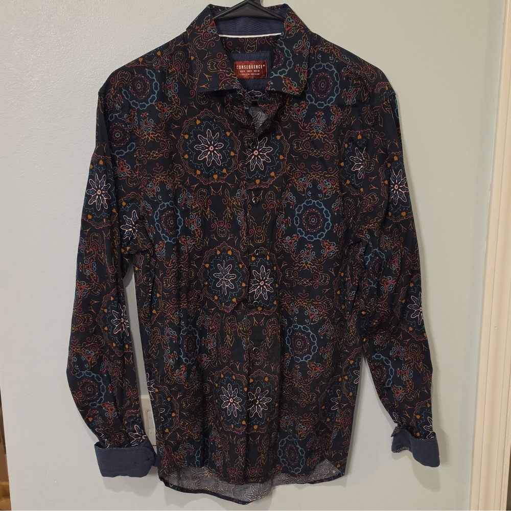 Consequence Men's Woven Cotton/Spandex Stretch LS Paisley Button-Up #272 - Picture 2 of 9